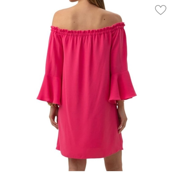 NWT Trina Turk Off-Shoulder Pink Bell Sleeve Dress XS - Picture 3 of 6
